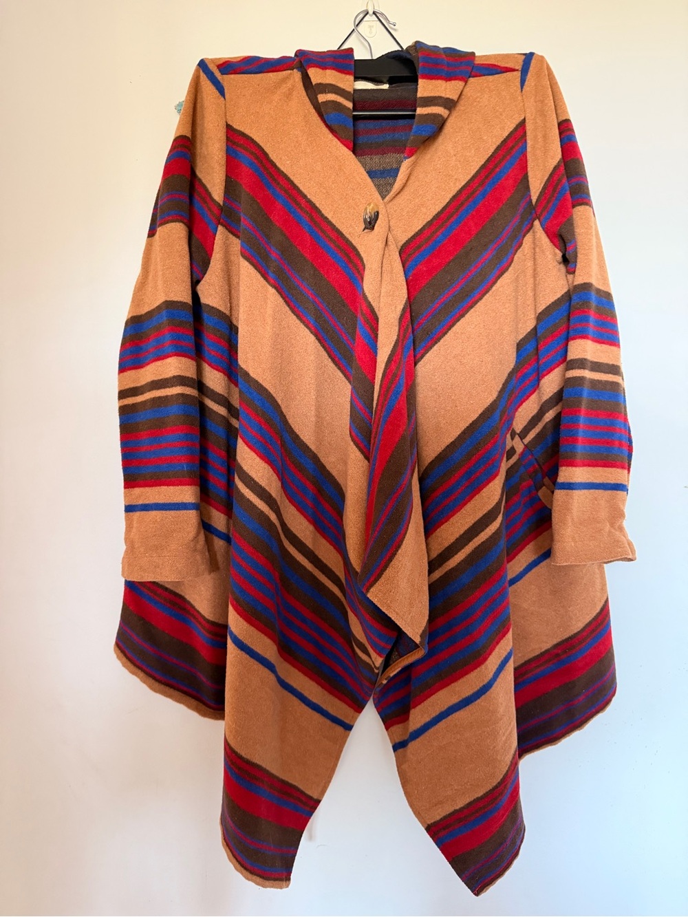 Maison Jules Camel Multi-Stripe Hooded Draped Cardigan